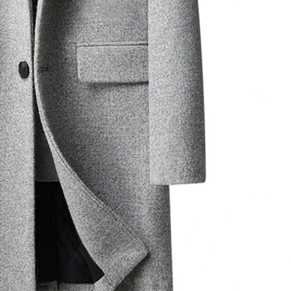 Grey Mens Lapel Overcoat - Picture 5 of 5